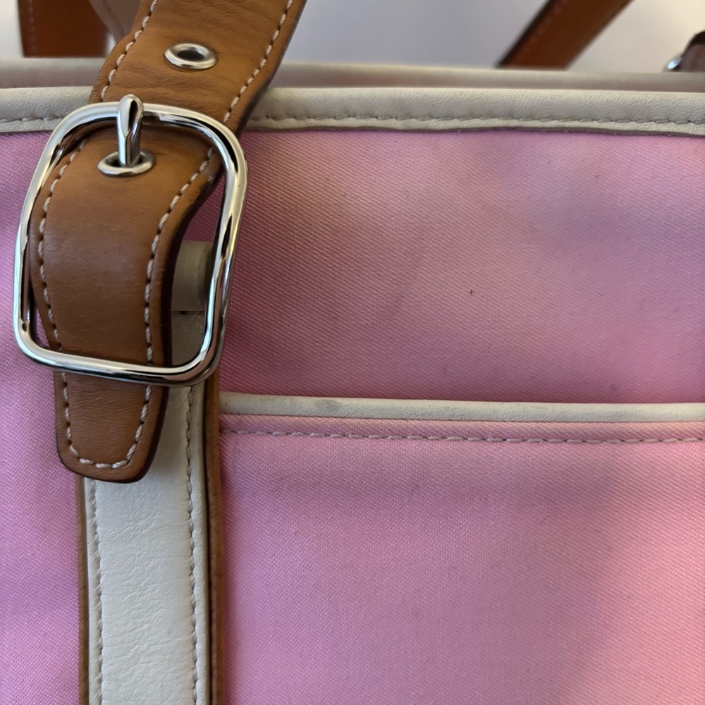 Vintage Y2K Coach Pink Canvas Hampton Spring Travel Tote Leather Trim - Picture 6 of 11